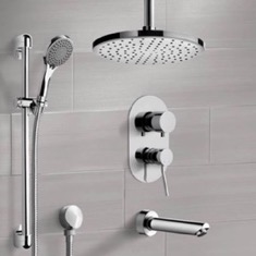 Tub and Shower Faucet Set with Handheld and Ceiling Rain Shower Head